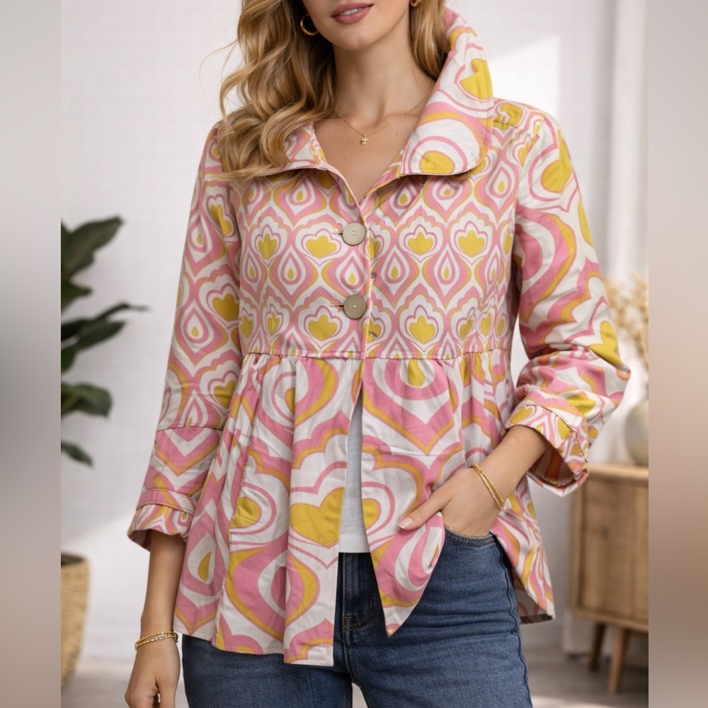 Joyous & Free Pink and Yellow Swing Jacket